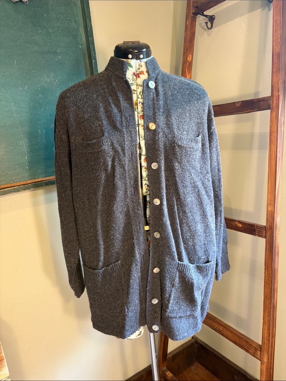 Nordstrom Charcoal Button-Front Knit Jacket